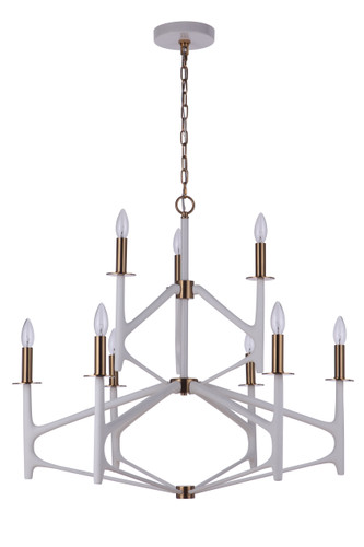 The Reserve 9 Light 2-Tier Chandelier in Matte White/Satin Brass (55529-MWWSB)