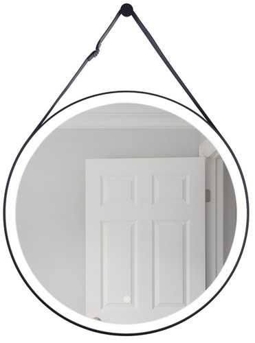 30" Round LED Mirror, dimmer, defogger, removable decorative strap & hardware, 3000K (MIR105-FB)