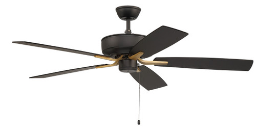 Pro Plus 52" 5-Blade Ceiling Fan in Flat Black/Satin Brass w/ Black Walnut/Flat Black Blades; Light Kit Optional (Not Included) (P52FBSB5-52BWNFB)