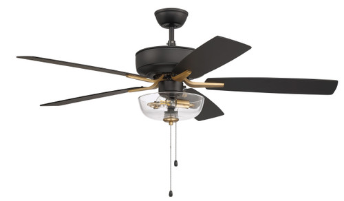 Pro Plus 101 52" 5-Blade Ceiling Fan in Flat Black/Satin Brass w/ Black Walnut/Flat Black Blades; Light Kit Included (optional) (P101FBSB5-52BWNFB)
