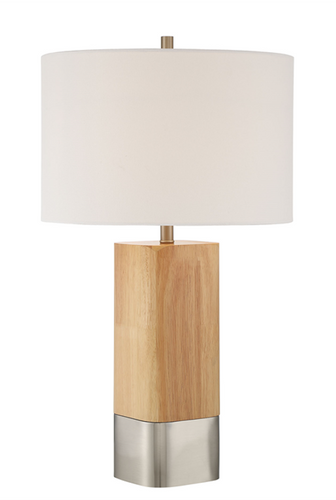 1 Light Wood/Metal Base Table Lamp w/ USB in Natural Wood/Brushed Polished Nickel (86246)