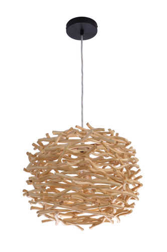 Natural Pendant 1 Light Pendant w/ Natural Wood Woven Orb (P2001-NT)