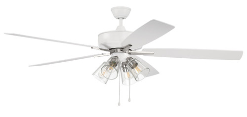 Super Pro 104 60" 5-Blade Ceiling Fan in White/Polished Nickel w/ White/Washed Oak Blades; Integrated Light Kit (S104WPLN5-60WWOK)