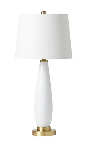 1 Light Glass/Metal Base Table Lamp in White Glass/Satin Brass (86249)