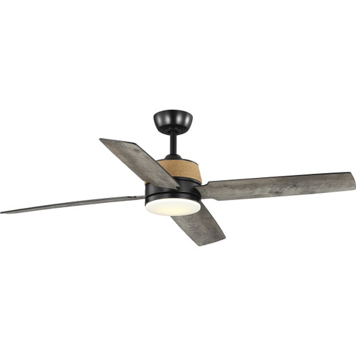 Schaffer II Collection 56 in. Four-Blade Matte Black Modern Organic Ceiling Fan with Integrated LED and Natural Jute Accents (P250097-31M-30)
