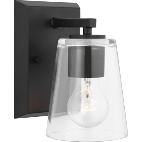 Vertex Collection One-Light Matte Black Clear Glass Contemporary Bath Light (P300457-31M)