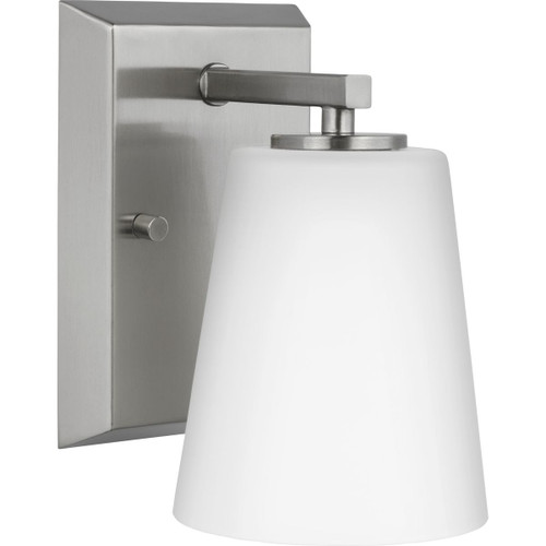 Vertex Collection One-Light Brushed Nickel Etched White Glass Contemporary Bath Light (P300461-009)