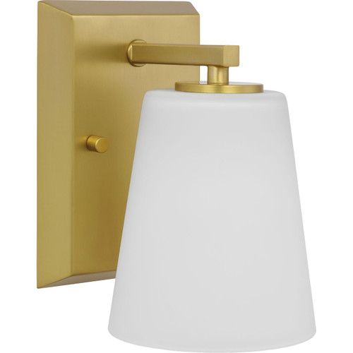 Vertex Collection One-Light Brushed Gold Etched White Glass Contemporary Bath Light (P300461-191)