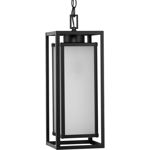 Unison Collection One-Light Matte Black Etched Seeded Glass Contemporary Hanging Lantern (P550141-31M)