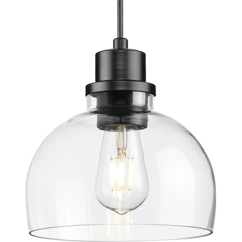 Garris Collection One-Light Matte Black Clear Glass Transitional Mini-Pendant (P500405-31M)