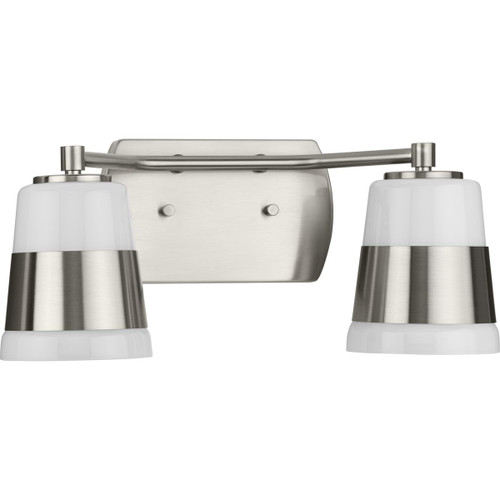 Haven Collection Two-Light Brushed Nickel Opal Glass Luxe Industrial Bath Light (P300443-009)