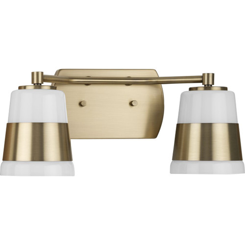 Haven Collection Two-Light Vintage Brass Opal Glass Luxe Industrial Bath Light (P300443-163)