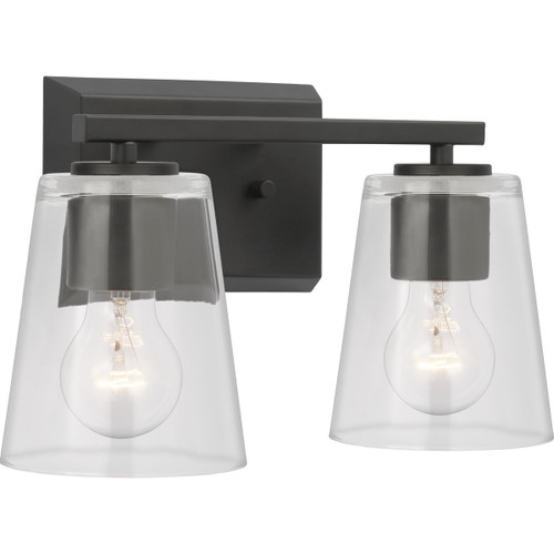 Vertex Collection Two-Light Matte Black Clear Glass Contemporary Bath Light (P300458-31M)