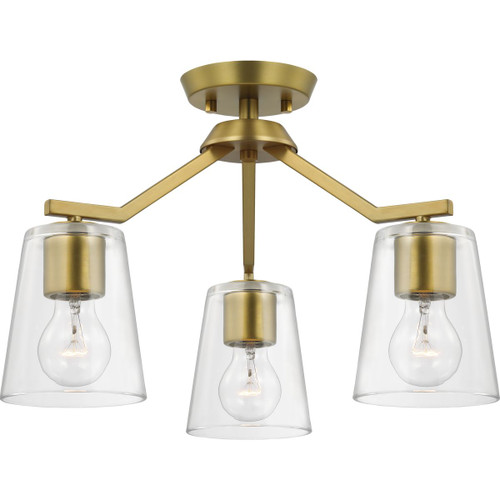 Vertex Collection Three-Light Brushed Gold Clear Glass Contemporary  Convertible Chandelier (P400340-191)