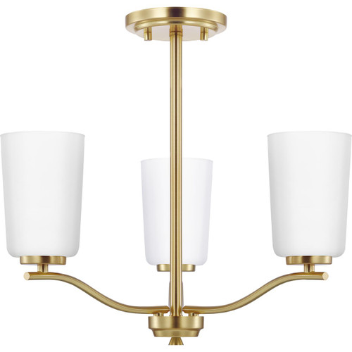 Adley Collection Three-Light Satin Brass Etched White Glass New Traditional Semi-Flush Convertible Light (P400349-012)