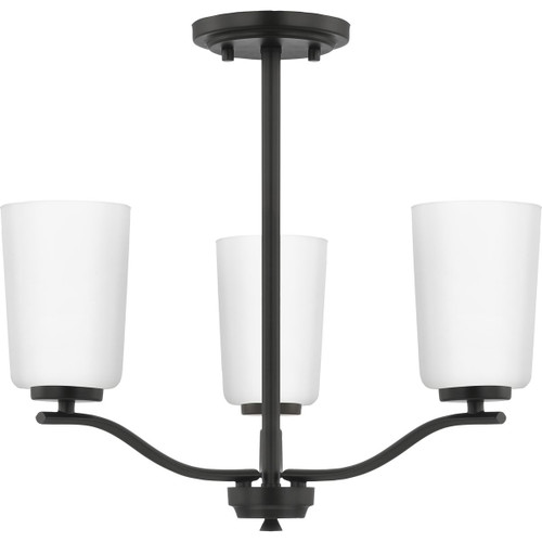 Adley Collection Three-Light Matte Black Etched White Glass New Traditional Semi-Flush Convertible Light (P400349-31M)