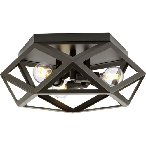 Saucedo Collection Three-Light Architectural Bronze Modern 14.6" Flush Mount (P350244-129)