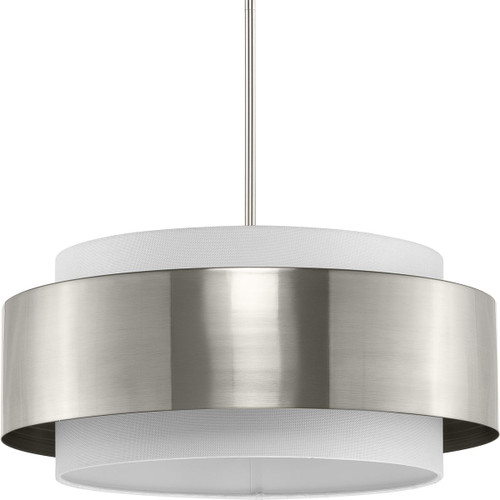 Silva Collection Three-Light Brushed Nickel White Linen Shade Pendant (P500400-009)