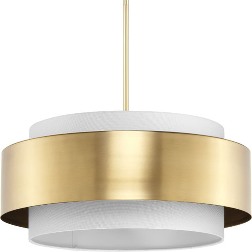 Silva Collection Three-Light Brushed Bronze White Linen Shade Pendant (P500400-109)