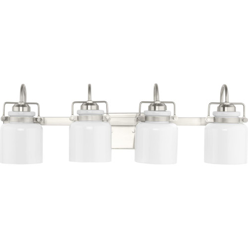 Fessler Collection Four-Light Brushed Nickel Opal Glass Farmhouse Bath Light (P300441-009)