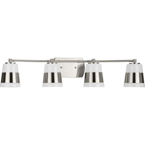 Haven Collection Four-Light Brushed Nickel Opal Glass Luxe Industrial Bath Light (P300445-009)
