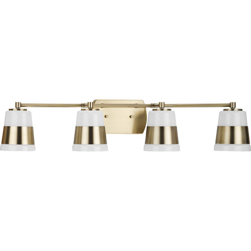 Haven Collection Four-Light Vintage Brass Opal Glass Luxe Industrial Bath Light (P300445-163)