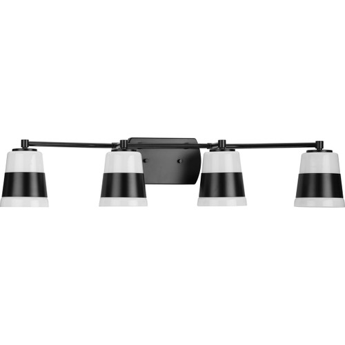 Haven Collection Four-Light Matte Black Opal Glass Luxe Industrial Bath Light (P300445-31M)