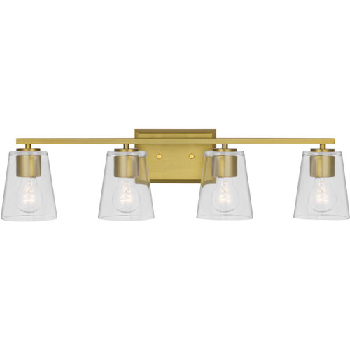 Vertex Collection Four-Light Brushed Gold Clear Glass Contemporary Bath Light (P300460-191)