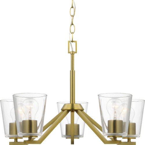 Vertex Collection Five-Light Brushed Gold Clear Glass Contemporary Chandelier (P400341-191)