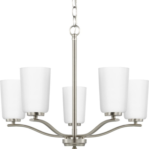 Adley Collection Five-Light Brushed Nickel Etched White Opal Glass New Traditional Chandelier (P400350-009)
