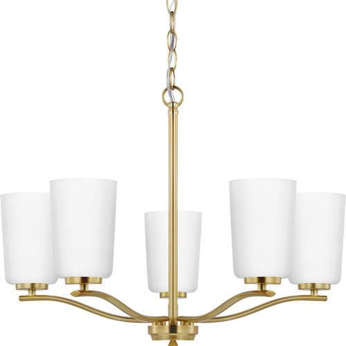 Adley Collection Five-Light Satin Brass Etched White Glass New Traditional Chandelier (P400350-012)