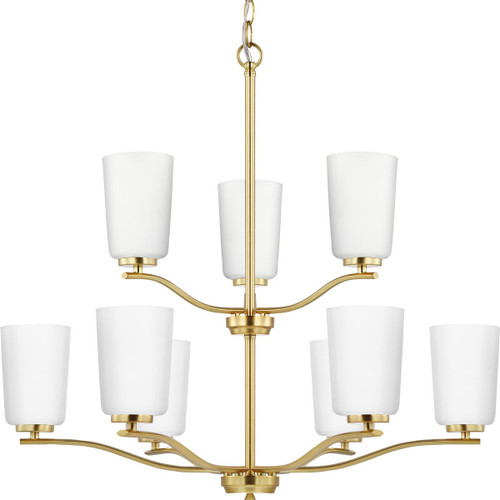 Adley Collection Nine-Light Satin Brass Etched White Glass New Traditional Chandelier (P400351-012)