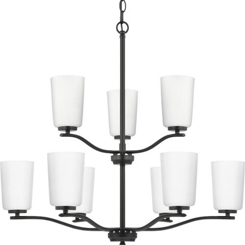 Adley Collection Nine-Light Matte Black Etched White Glass New Traditional  Chandelier (P400351-31M)