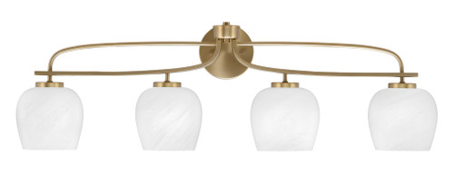 Cavella 4 Light Bath Bar, New Age Brass Finish, 6" White Marble Glass (3914-NAB-4811)