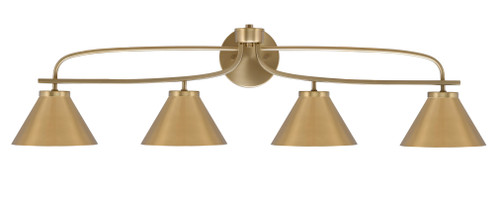 Cavella 4 Light Bath Bar, New Age Brass Finish, 7" New Age Brass Cone Metal Shades (3914-NAB-421)