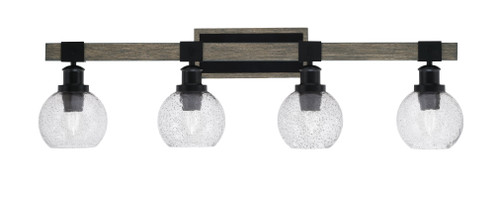 Tacoma 4 Light Bath Bar Shown In Matte Black & Painted Distressed Wood-Look Metal Finish With 5.75" Smoke Bubble Glass (1844-MBDW-4102)