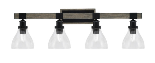 Tacoma 4 Light Bath Bar Shown In Matte Black & Painted Distressed Wood-Look Metal Finish With 6.25" Clear Bubble Glass (1844-MBDW-4760)