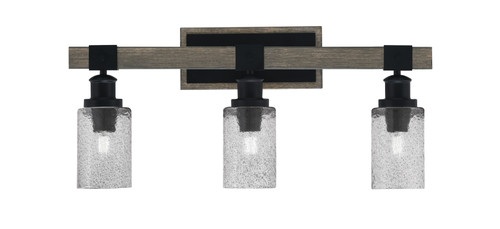 Tacoma 3 Light Bath Bar Shown In Matte Black & Painted Distressed Wood-Look Metal Finish With 4" Smoke Bubble Glass (1843-MBDW-3002)