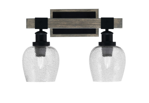 Tacoma 2 Light Bath Bar Shown In Matte Black & Painted Distressed Wood-Look Metal Finish With 6" Smoke Bubble Glass (1842-MBDW-4812)