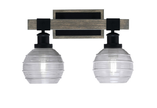 Tacoma 2 Light Bath Bar Shown In Matte Black & Painted Distressed Wood-Look Metal Finish With 6" Smoke Ribbed Glass (1842-MBDW-5112)