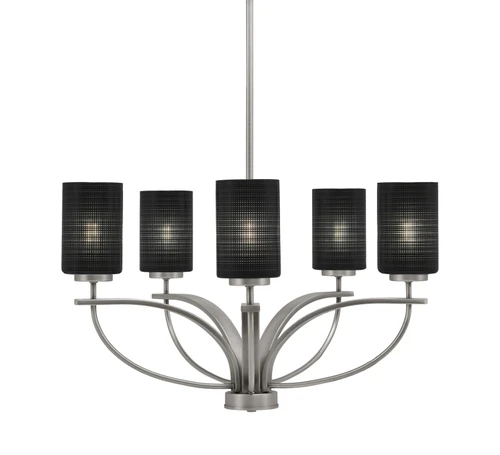 Cavella 5 Light, Uplight Chandelier With Hang Straight Swivel Shown In Graphite Finish With 4" Black Matrix Glass (3905-GP-4069)