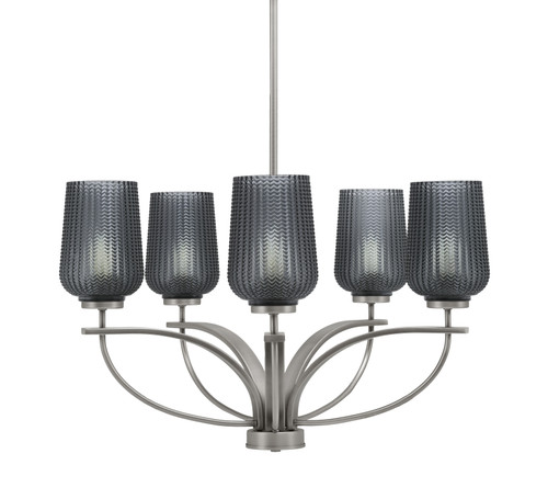 Cavella 5 Light, Uplight Chandelier With Hang Straight Swivel Shown In Graphite Finish With 5" Smoke Textured Glass (3905-GP-4252)