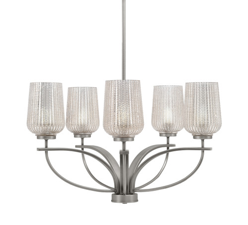 Cavella 5 Light, Uplight Chandelier With Hang Straight Swivel Shown In Graphite Finish With 5" Silver Textured Glass (3905-GP-4253)