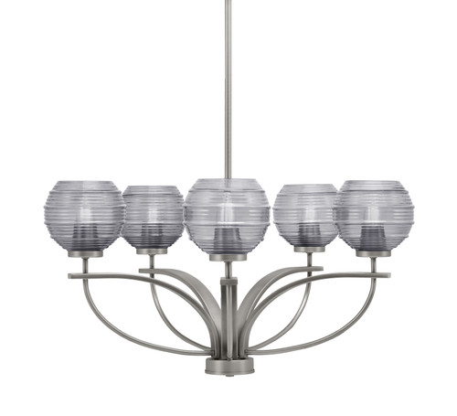 Cavella 5 Light, Uplight Chandelier With Hang Straight Swivel Shown In Graphite Finish With 6" Smoke Ribbed Glass (3905-GP-5112)