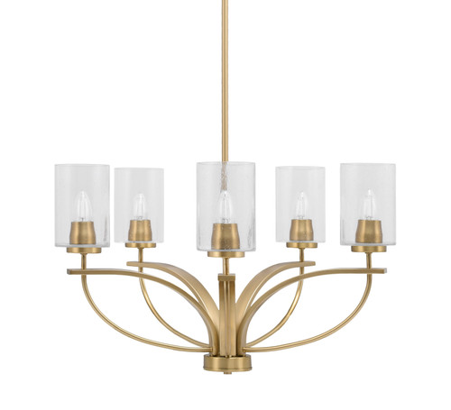 Cavella 5 Light, Uplight Chandelier With Hang Straight Swivel In New Age Brass Finish With 4" Clear Bubble Glass (3905-NAB-300)