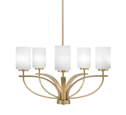 Cavella 5 Light, Uplight Chandelier With Hang Straight Swivel In New Age Brass Finish With 4" White Marble Glass (3905-NAB-3001)