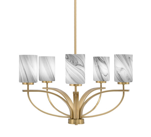 Cavella 5 Light, Uplight Chandelier With Hang Straight Swivel In New Age Brass Finish With 4" Onyx Swirl Glass (3905-NAB-3009)