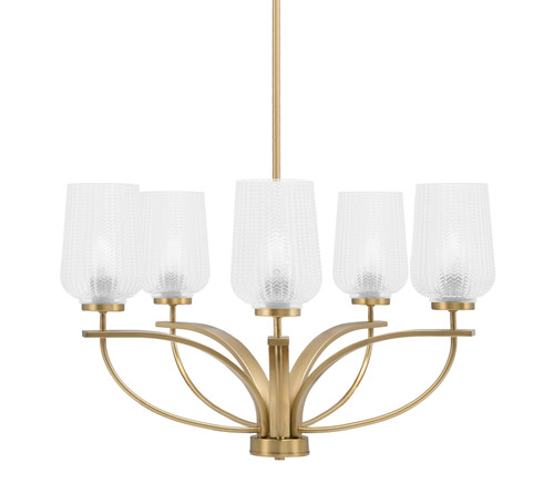 Cavella 5 Light, Uplight Chandelier With Hang Straight Swivel In New Age Brass Finish With 5" Clear Textured Glass (3905-NAB-4250)