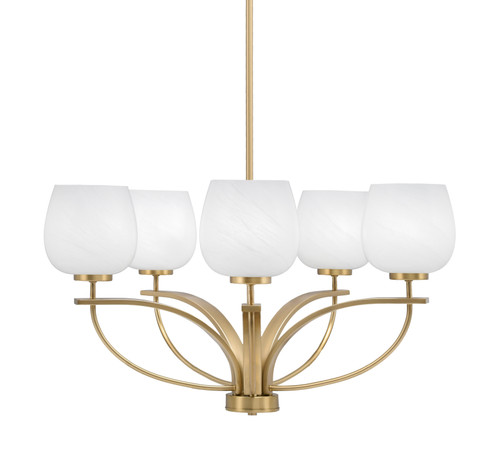 Cavella 5 Light, Uplight Chandelier With Hang Straight Swivel In New Age Brass Finish With 6" White Marble Glass (3905-NAB-4811)