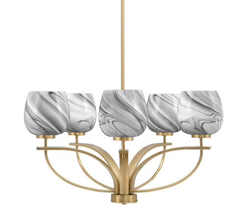 Cavella 5 Light, Uplight Chandelier With Hang Straight Swivel In New Age Brass Finish With 6" Onyx Swirl Glass (3905-NAB-4819)